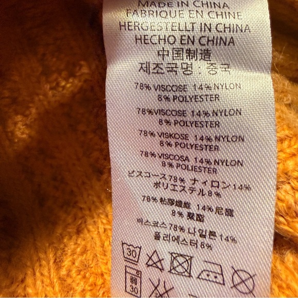 Elegant Mustard Cable Knit Turtleneck Sweater with 3/4 Sleeves | Sz S - Picture 6 of 7